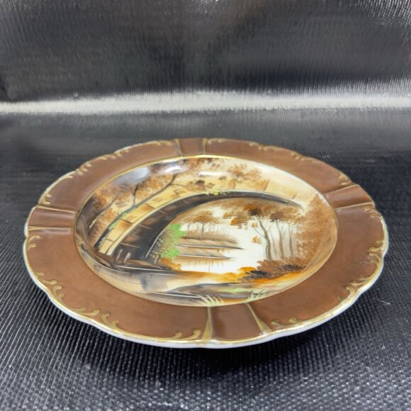 Antique Norcrest Hand Painted Ashtray Dish Plate Beautiful Scene Fine Porcelain - Picture 9 of 14